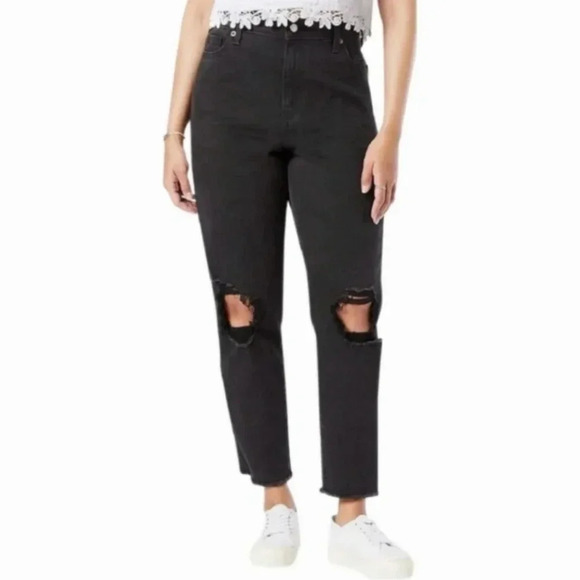 Signature Gold by Levi Strauss & Co. High Rise Distressed Knee and Hem Mom Jeans - Picture 1 of 12